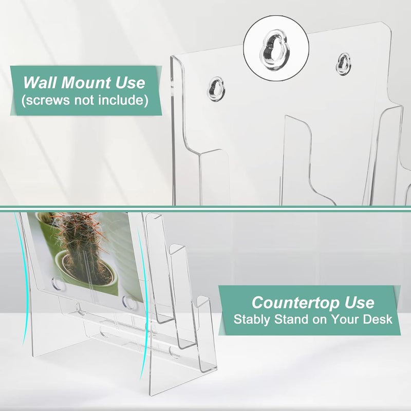 Argvey 2 Pack Acrylic Brochure Holder 8.5 x 11 inches, 3 Tier Clear Brochure Display Stand with Removable Divider for Trifold 4 Inches Wide Pamphlet, Plastic Flyer Holder for Magazine, Literature, Booklet - Image 5